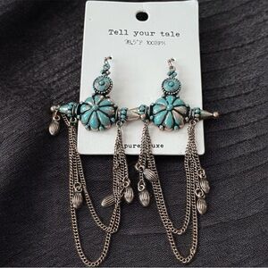 Tell Your Tale Turquoise and Silver Chain Earrings